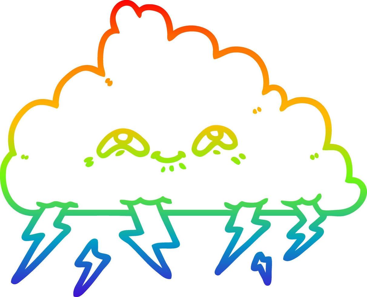 rainbow gradient line drawing cartoon thundercloud vector