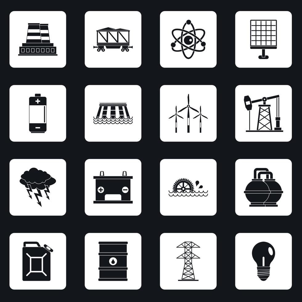 Energy sources items icons set squares vector