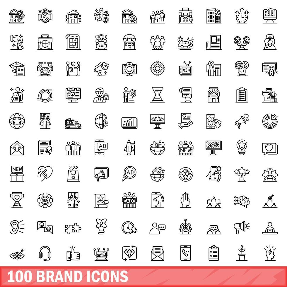 100 brand icons set, outline style vector