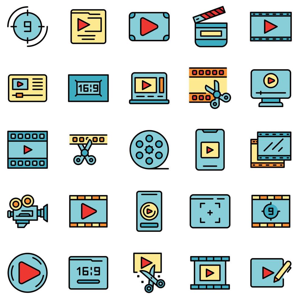 Clip montage icons set vector flat