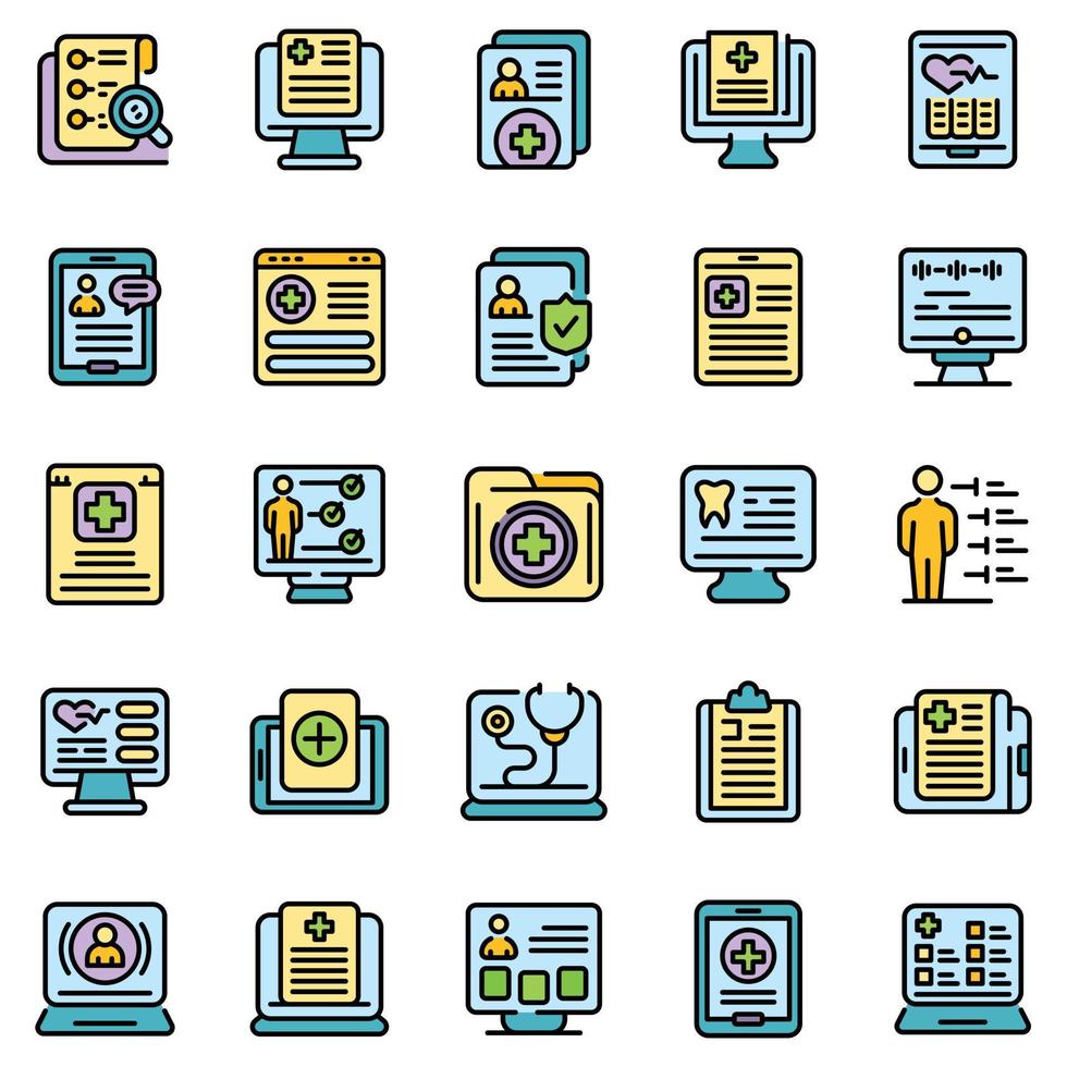 Electronic patient card icons set vector flat