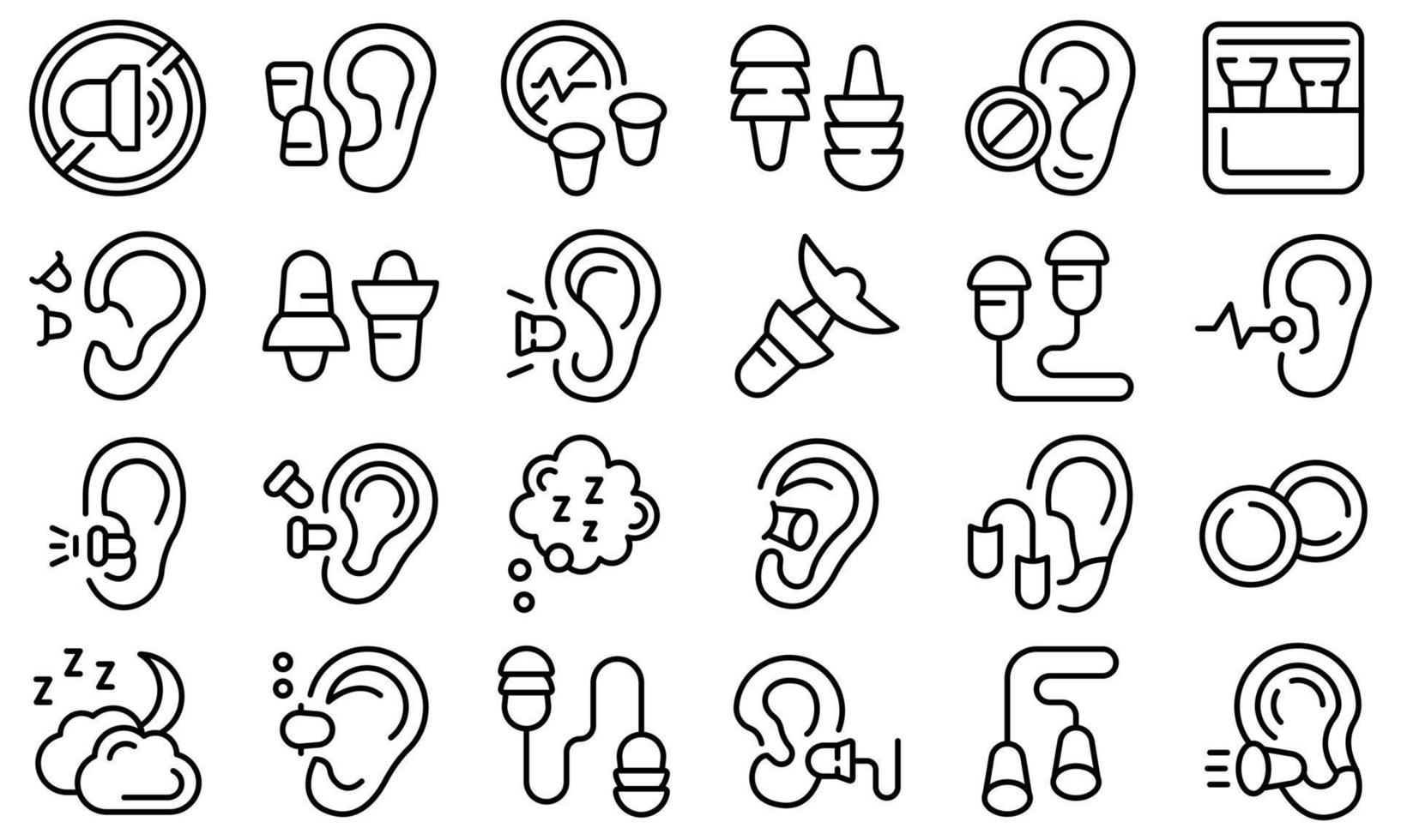 los iconos de los tapones para los oídos establecen el vector de contorno. dispositivo contra el cuidado