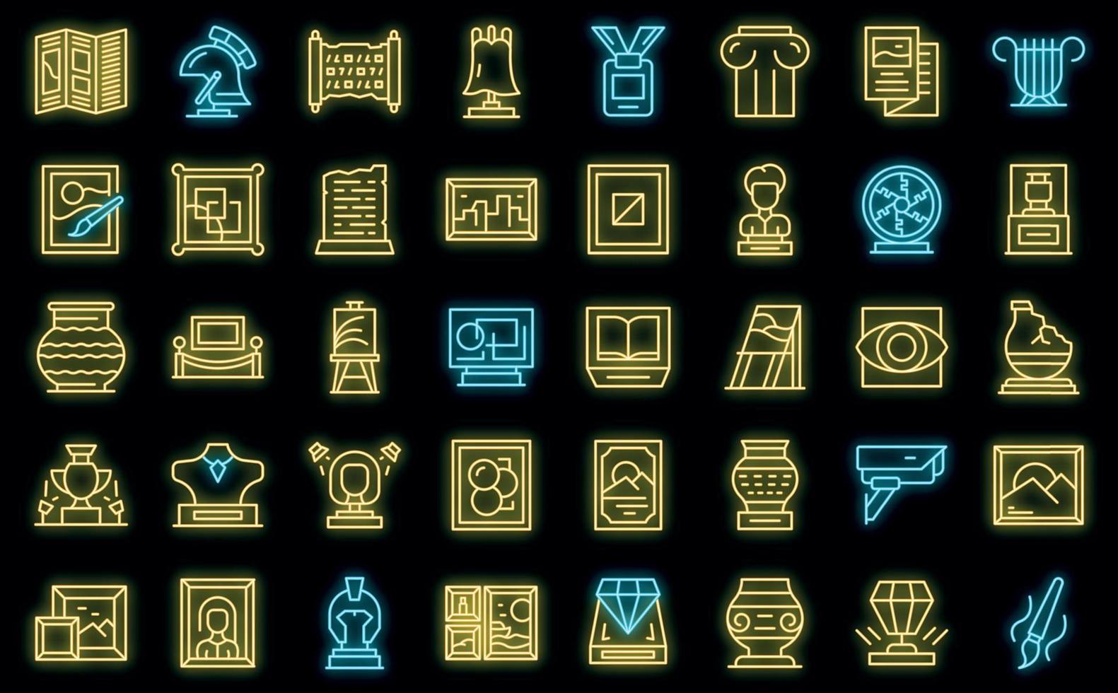 Art gallery icons set outline vector. School museum vector neon