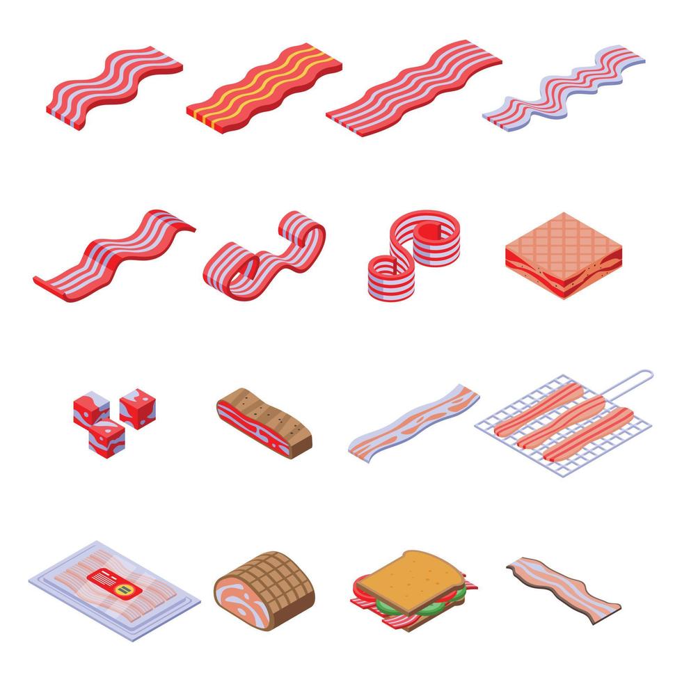 conjunto de iconos de tocino, estilo isométrico vector