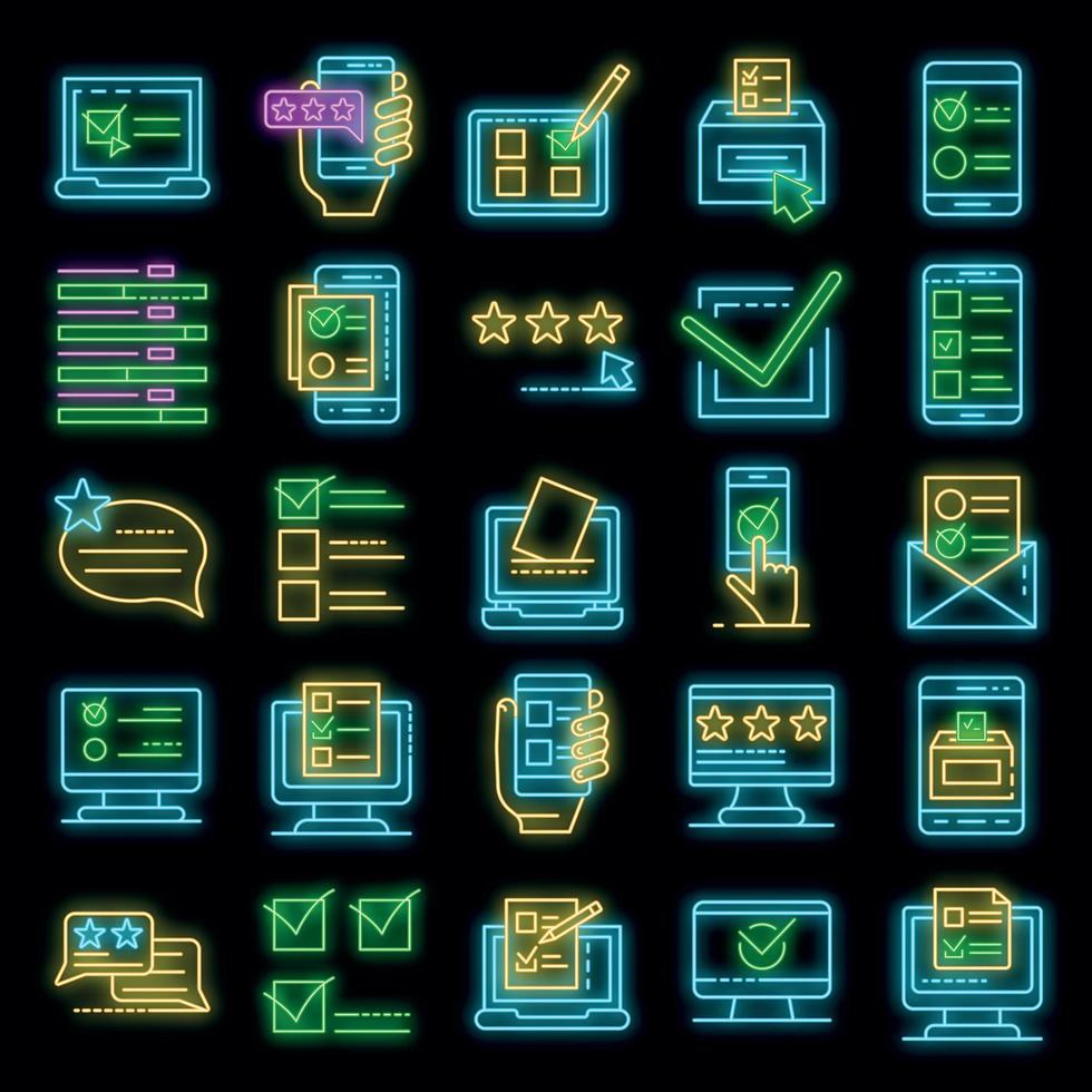 Online vote icons set vector neon