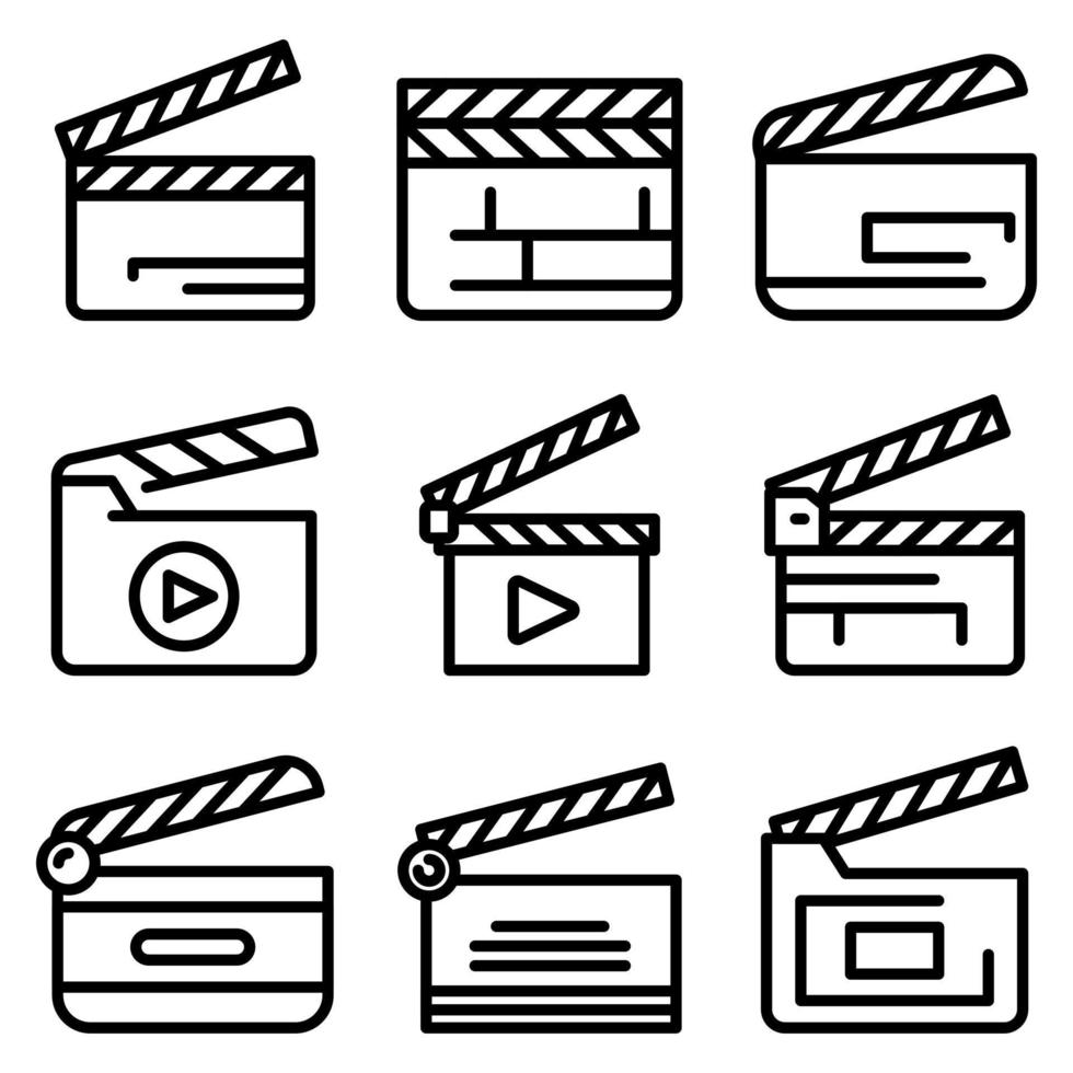 Clapper icons set, outline style vector