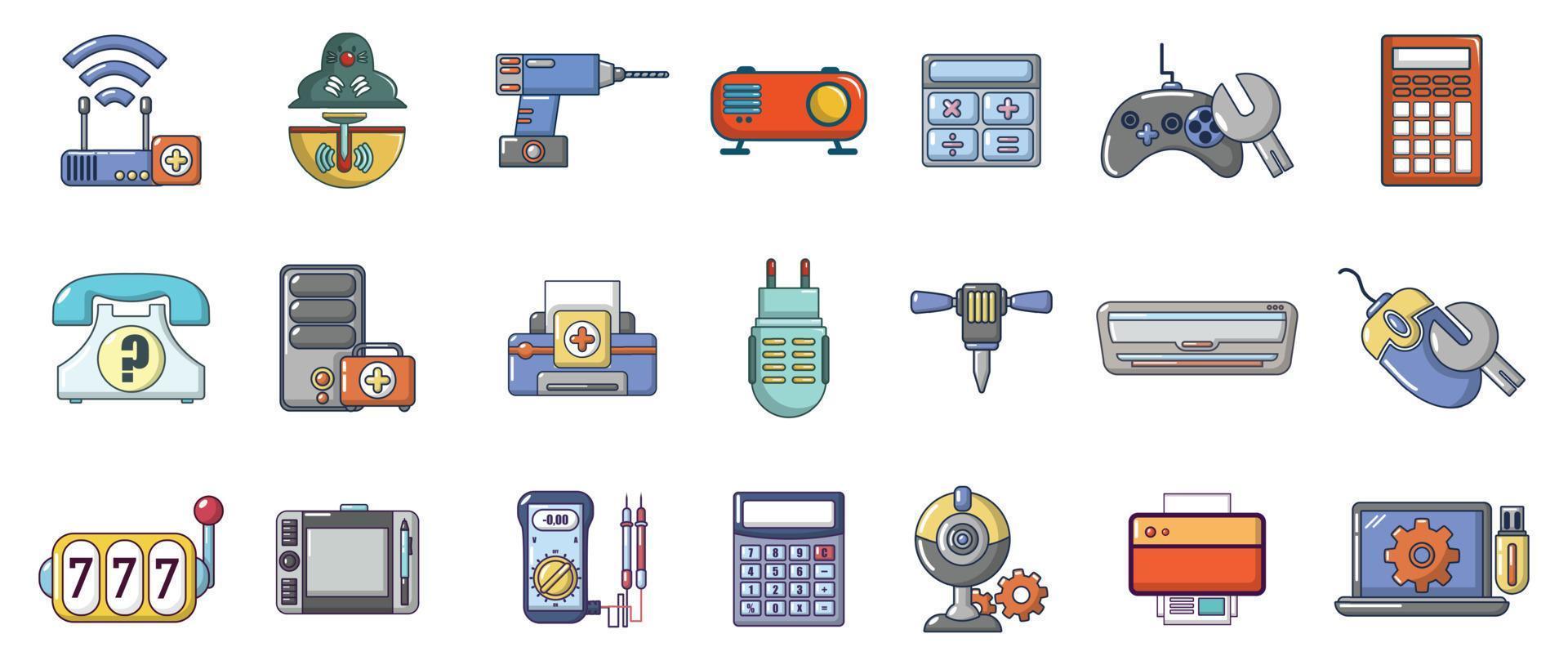 Electronic device icon set, cartoon style vector