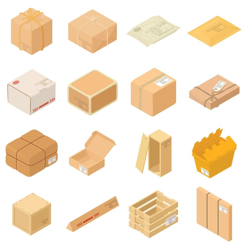 conjunto de iconos de caja de embalaje de paquetes, estilo isométrico vector