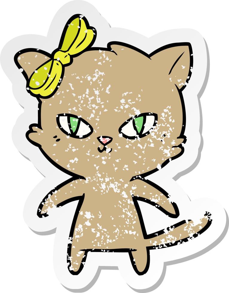 distressed sticker of a cute cartoon cat vector