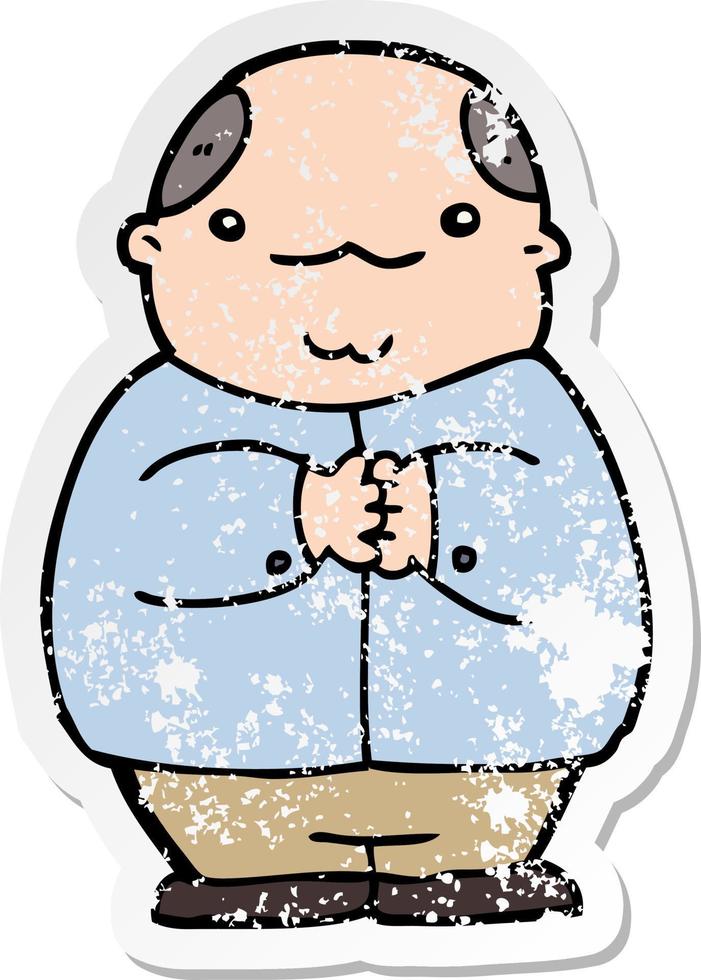 distressed sticker of a cartoon balding man vector