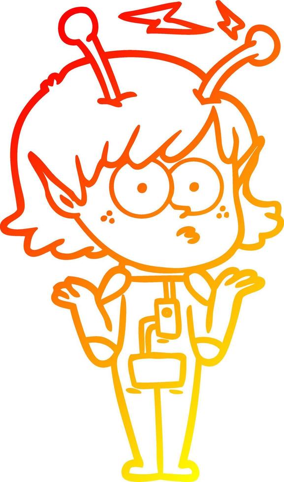 warm gradient line drawing cartoon alien girl vector