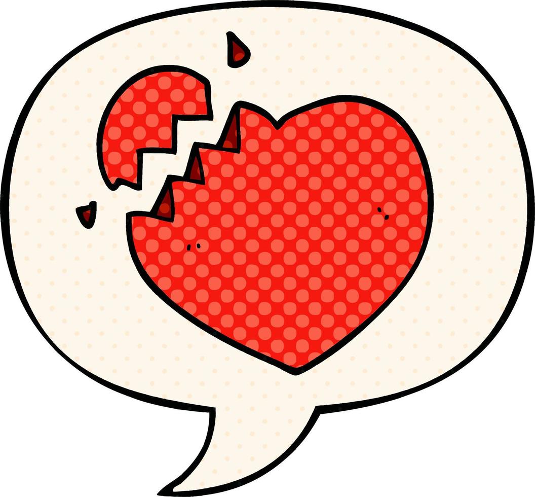 cartoon broken heart and speech bubble in comic book style vector