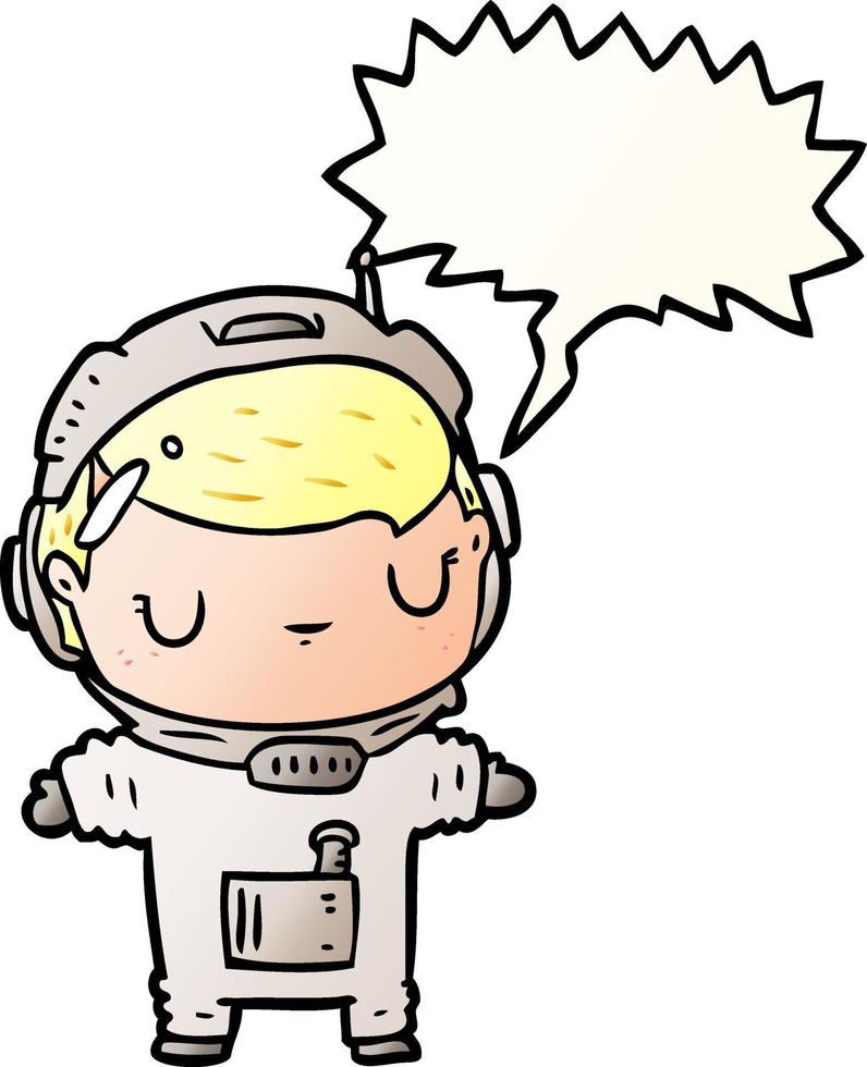 lindo astronauta de dibujos animados y burbuja de habla en estilo degradado suave vector