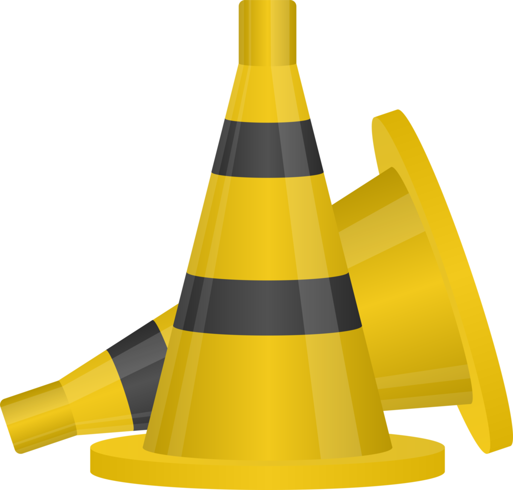 Black and yellow striped traffic cone png