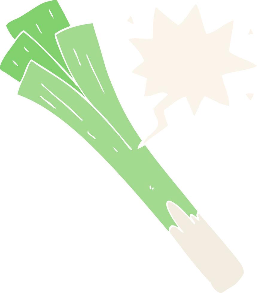 cartoon leeks and speech bubble in retro style vector