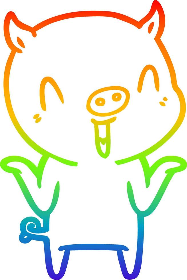 rainbow gradient line drawing happy cartoon pig vector