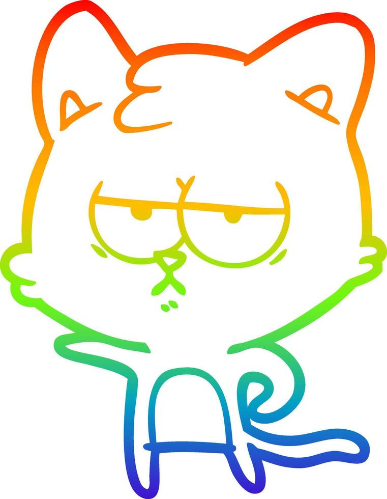 rainbow gradient line drawing bored cartoon cat vector