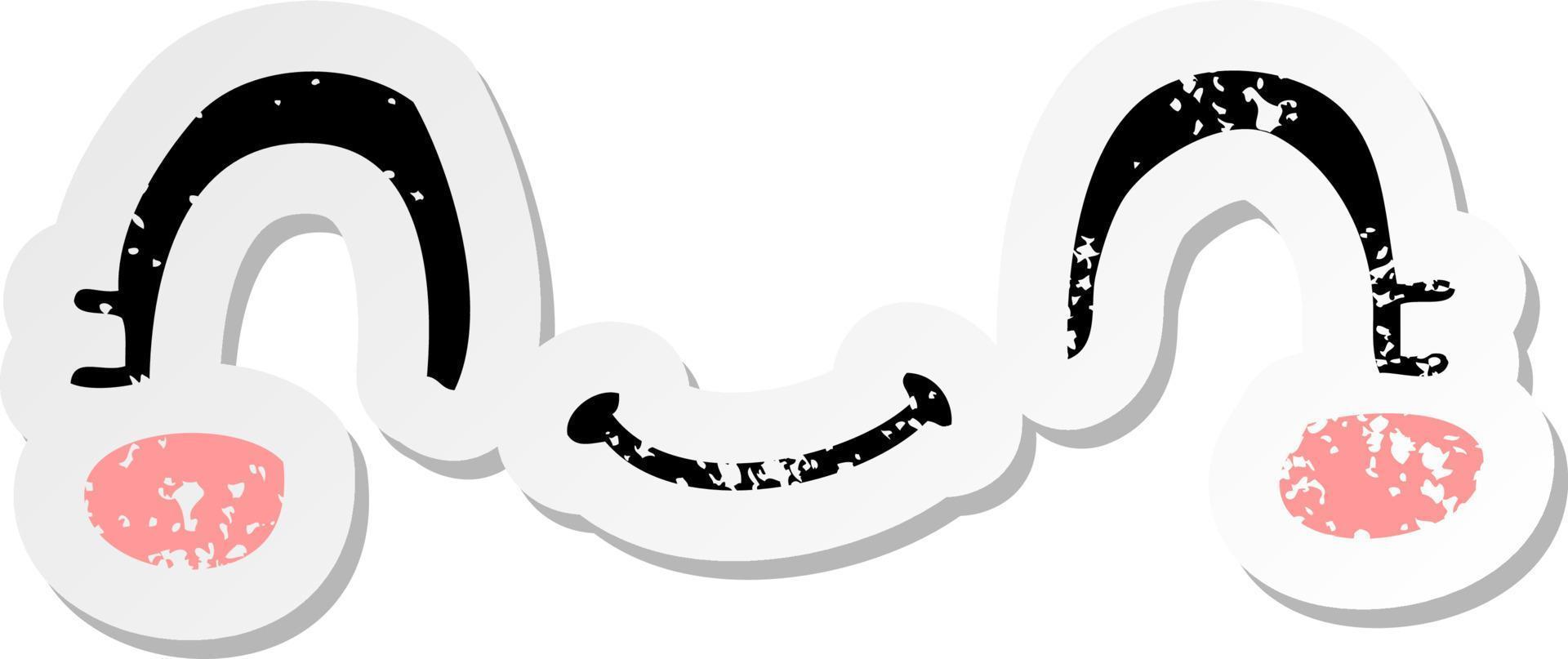 distressed sticker of a cute cartoon face vector
