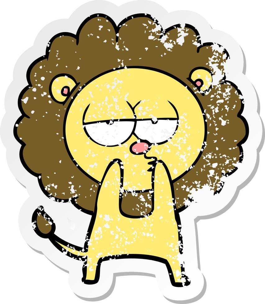 distressed sticker of a cartoon tired lion vector