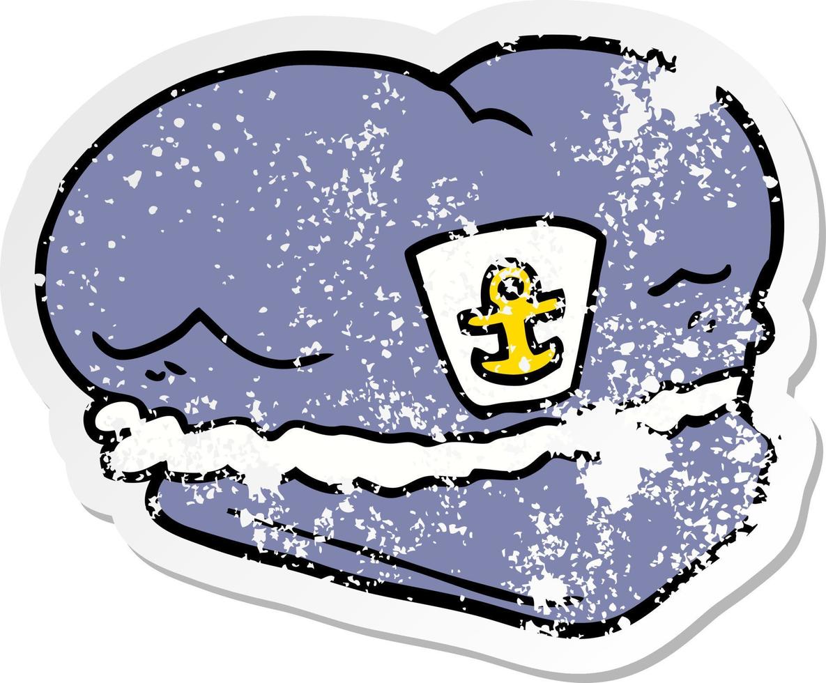 distressed sticker of a cartoon sailor hat vector