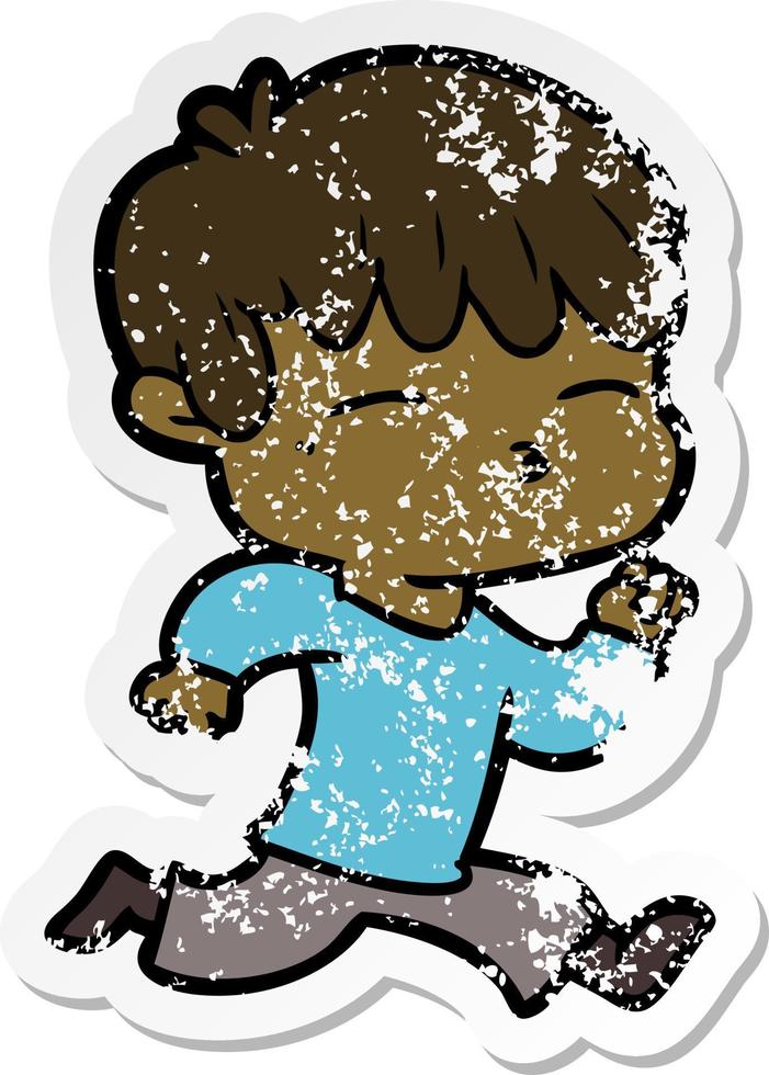 distressed sticker of a cartoon curious boy vector