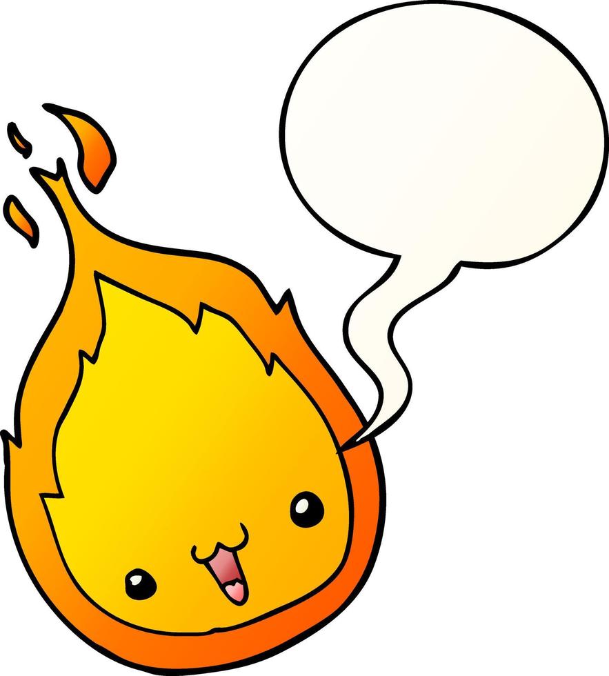 cute cartoon flame and speech bubble in smooth gradient style vector