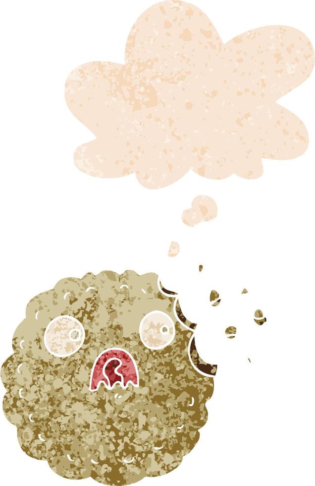 frightened cookie cartoon and thought bubble in retro textured style vector