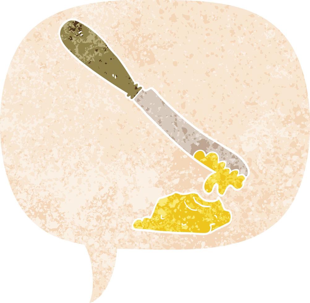 cartoon knife spreading butter and speech bubble in retro textured style vector