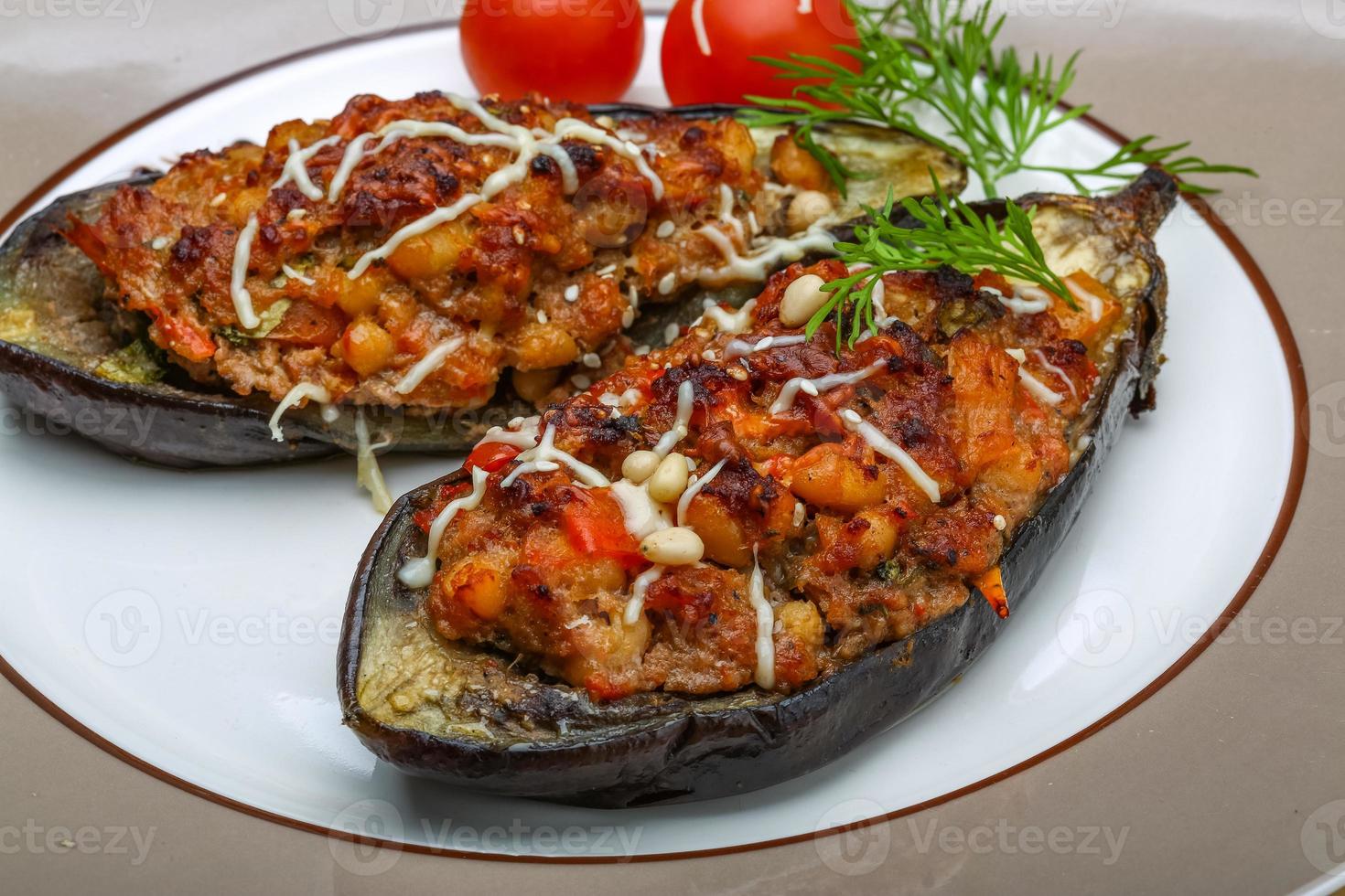 Eggplant stuffed minced meat photo