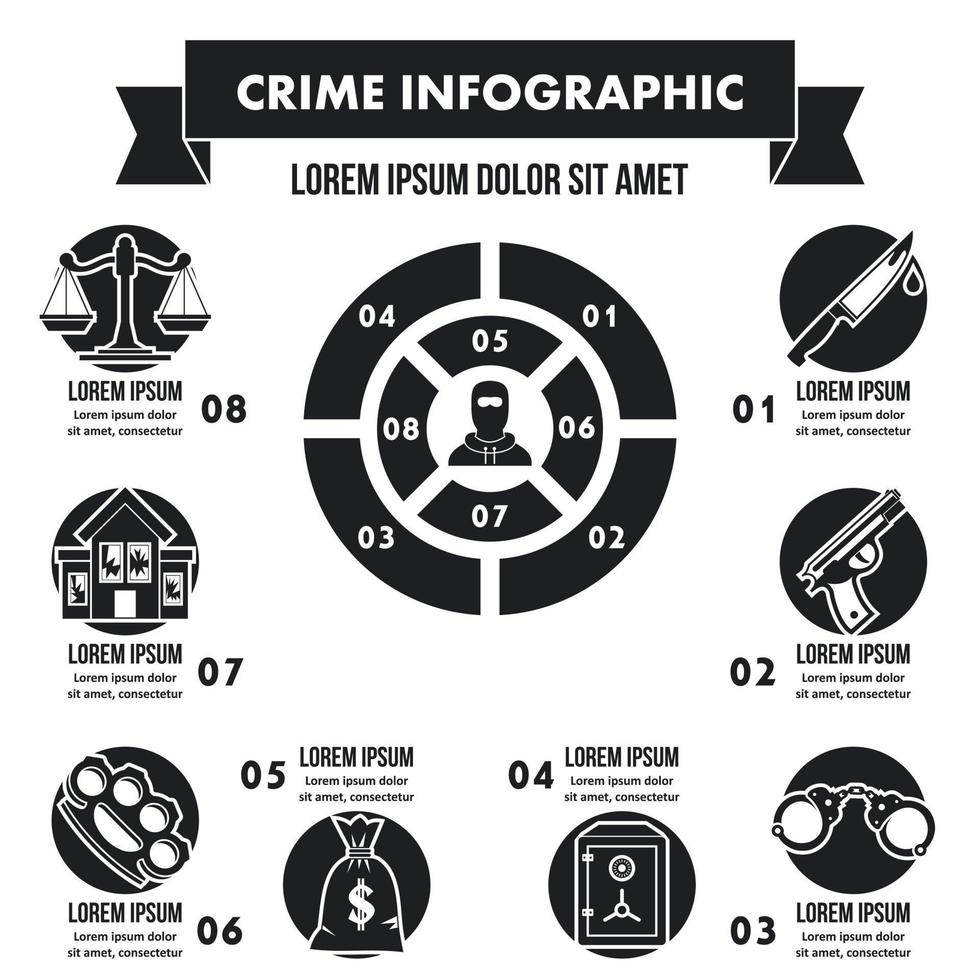 concepto infográfico del crimen, estilo simple vector