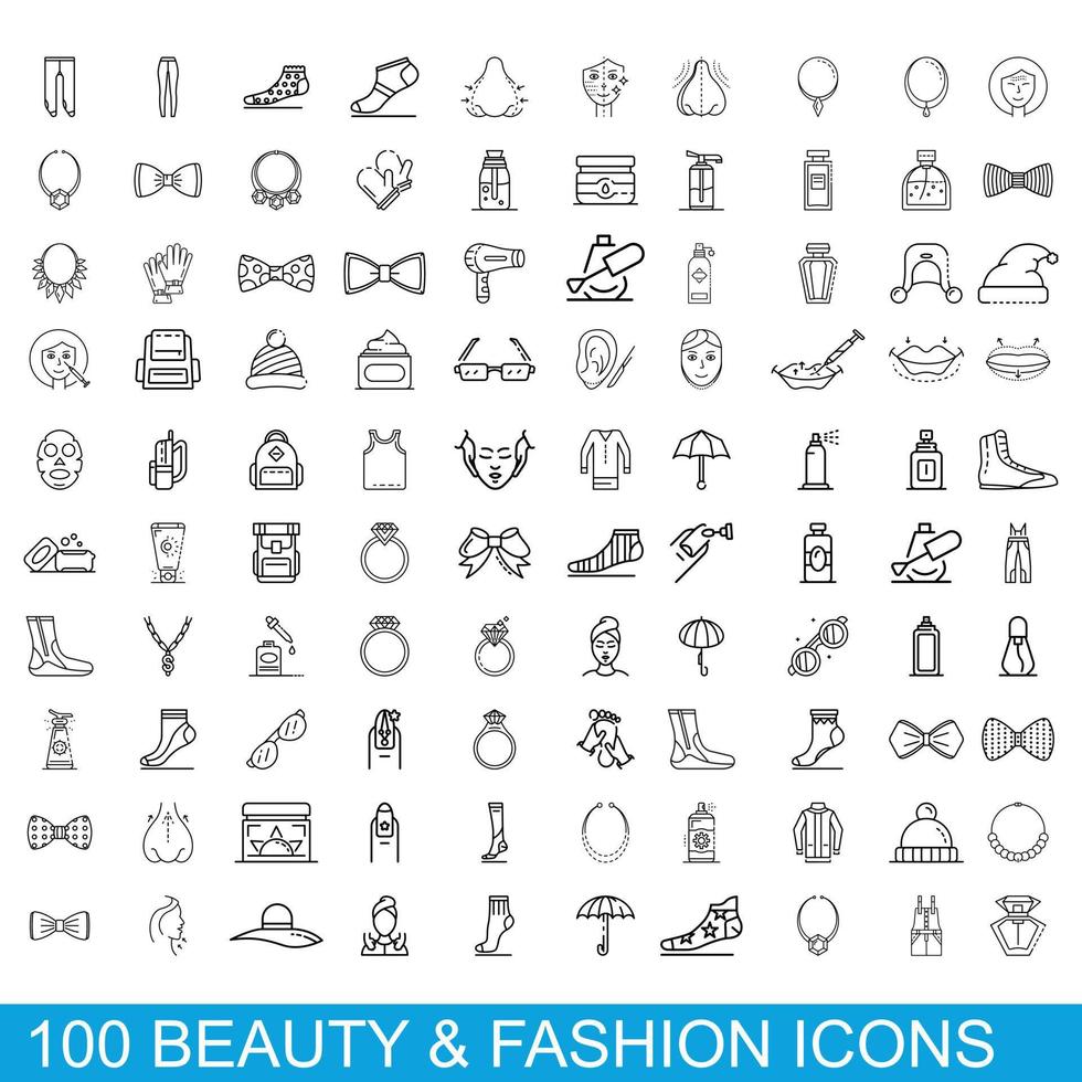 100 iconos de belleza y moda, estilo de esquema vector