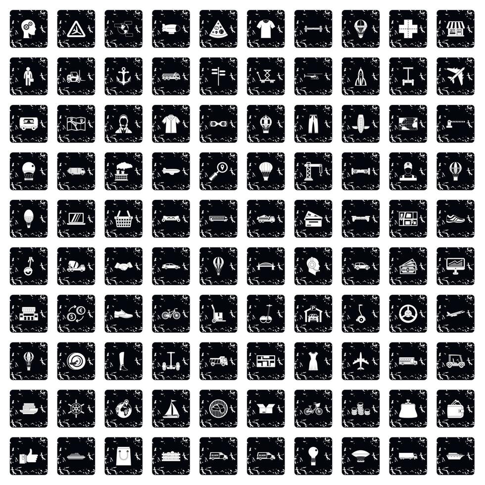 100 logistics icons set, grunge style vector
