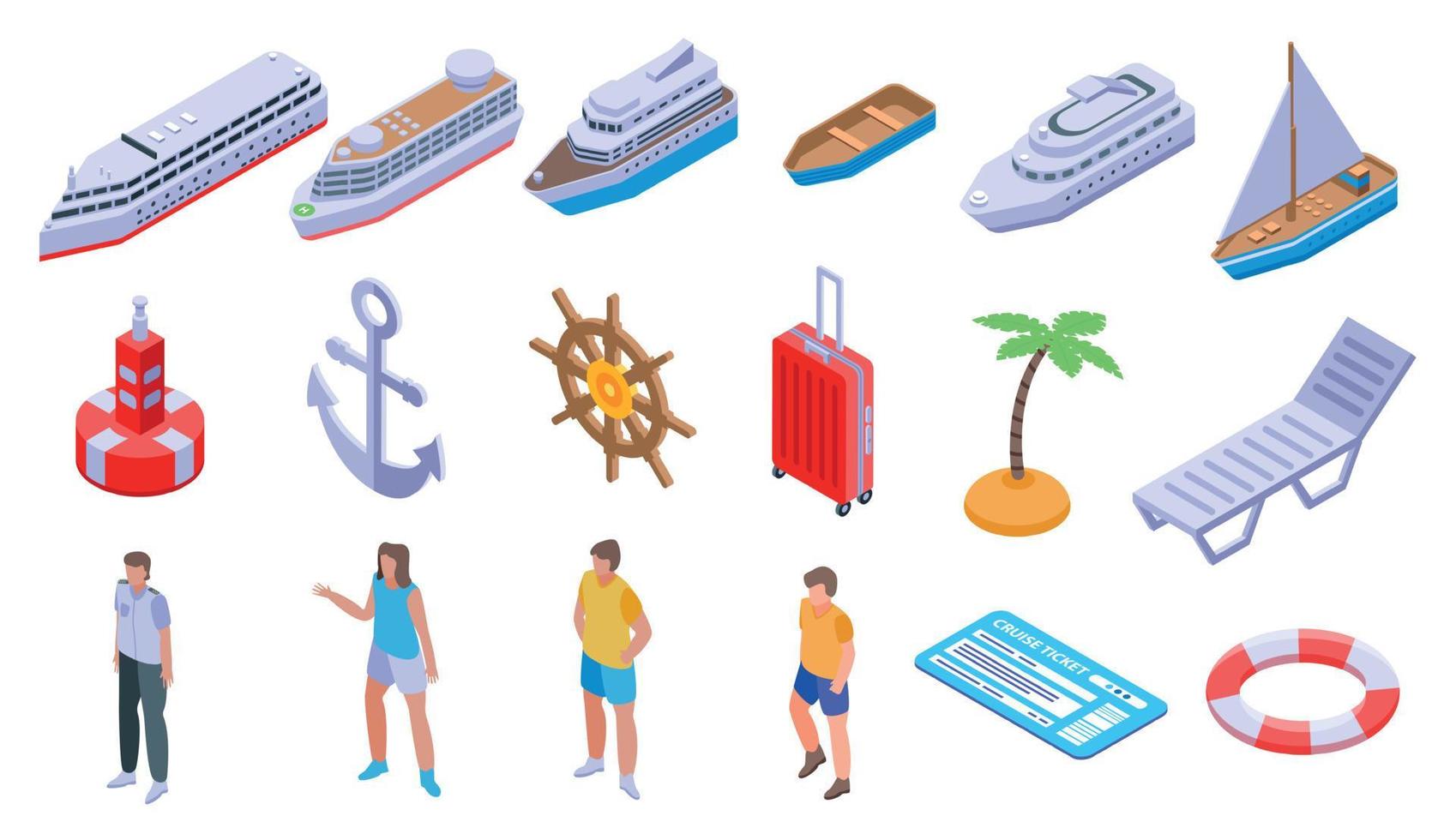 Cruise icons set, isometric style vector