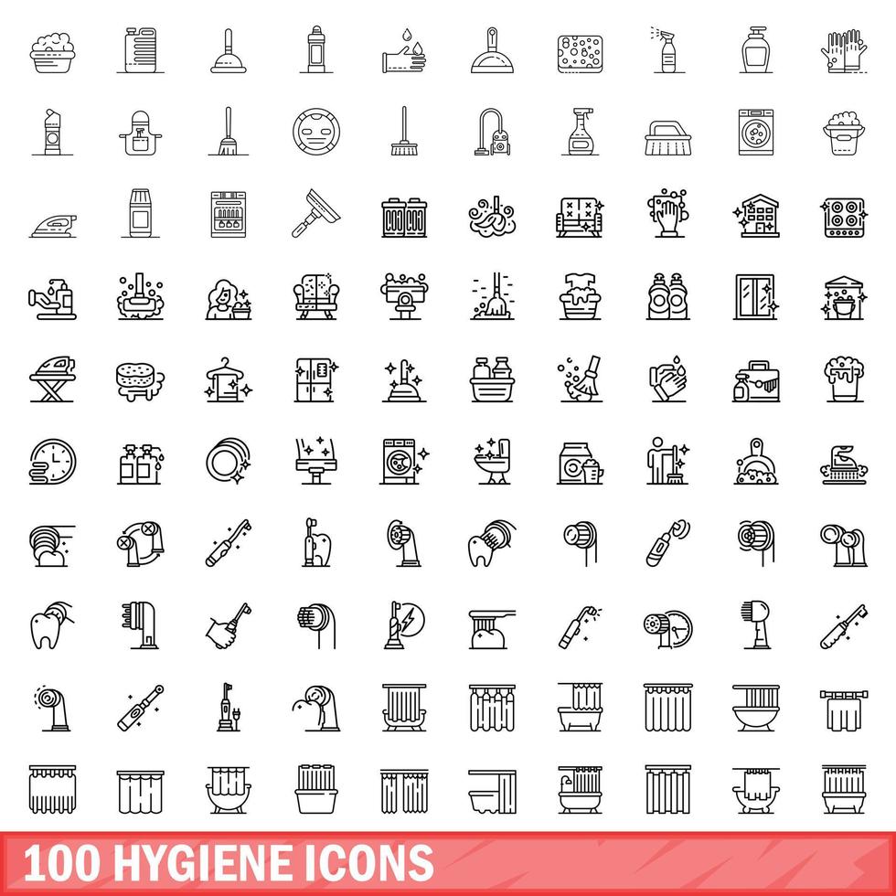 100 iconos de higiene, estilo de esquema vector