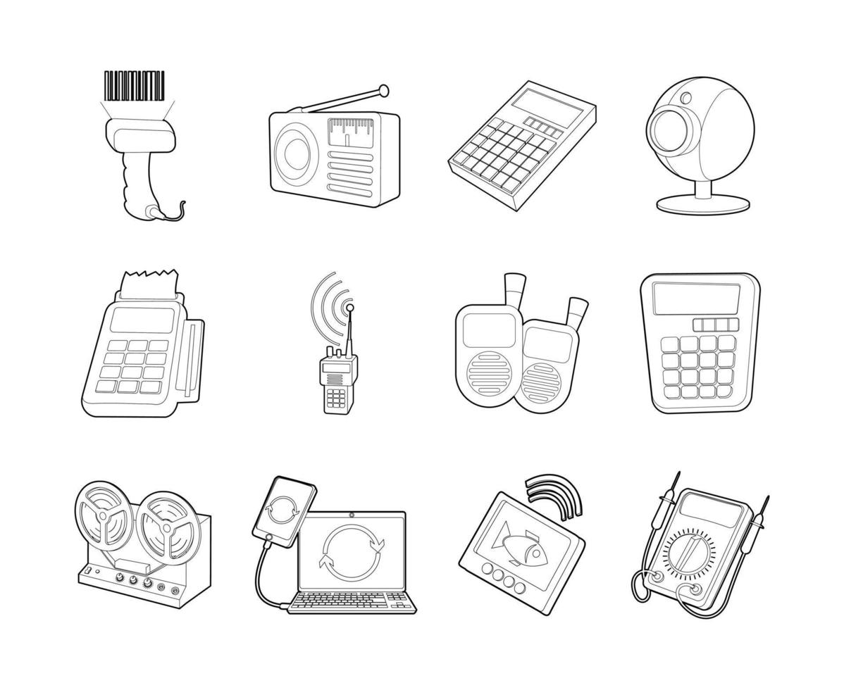 conjunto de iconos de dispositivos eléctricos, estilo de contorno vector
