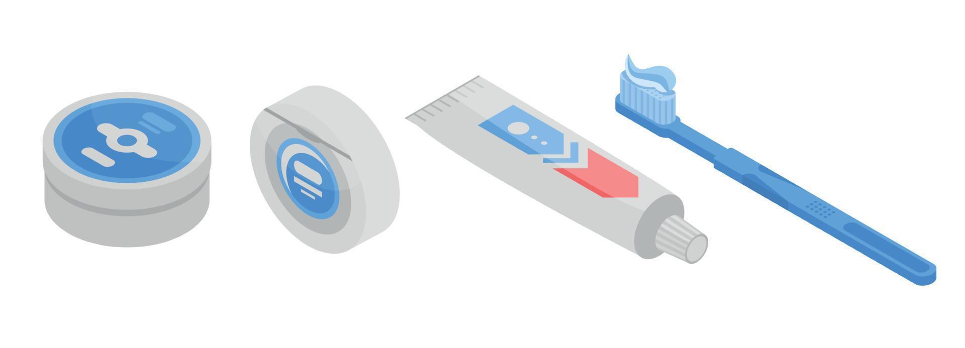 Toothpaste icons set, isometric style vector