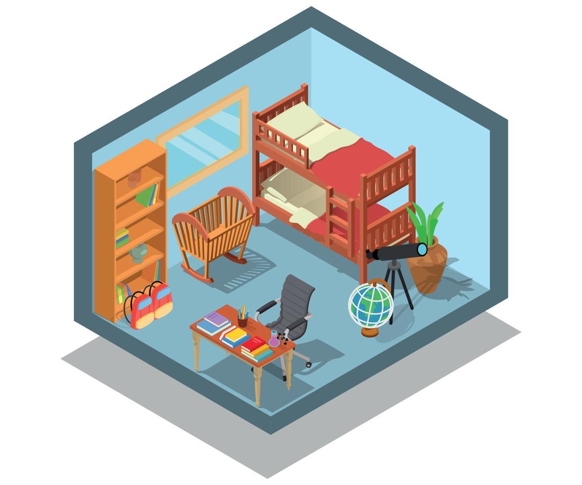 banner de concepto de habitación para niños, estilo isométrico vector