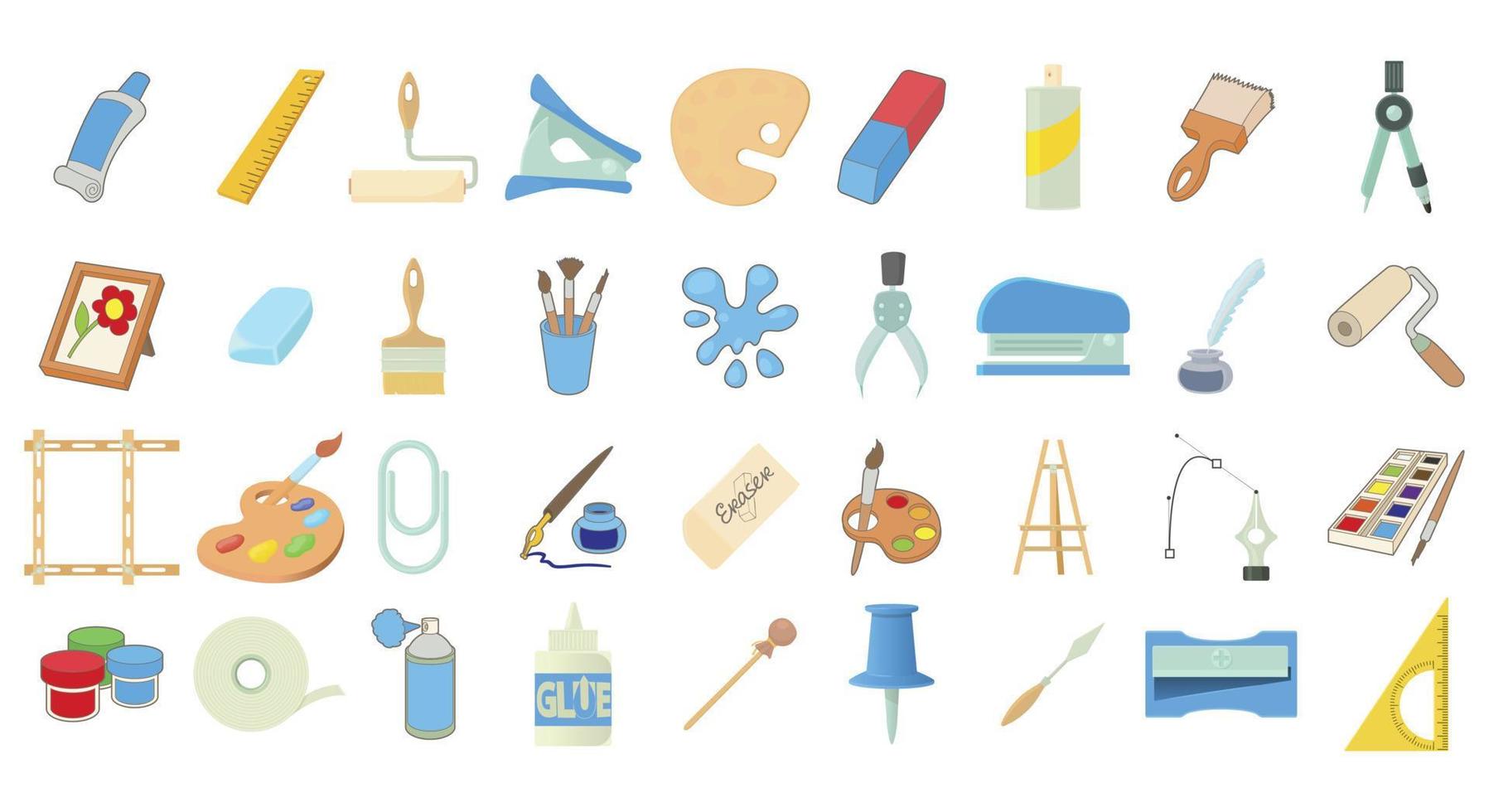 Paint tools icon set, cartoon style vector