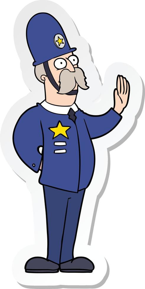 sticker of a cartoon policeman making stop gesture vector