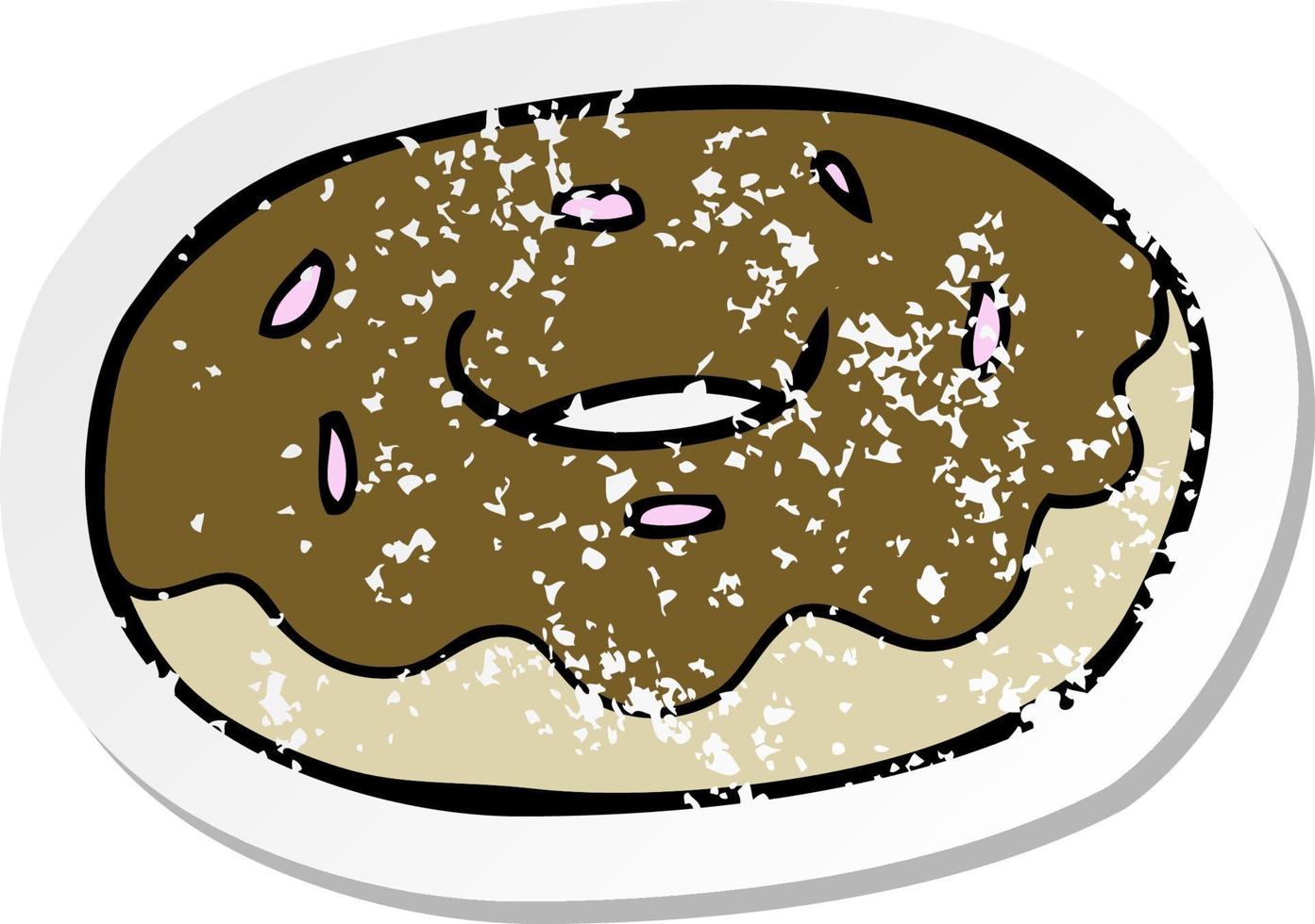 retro distressed sticker of a cartoon donut vector