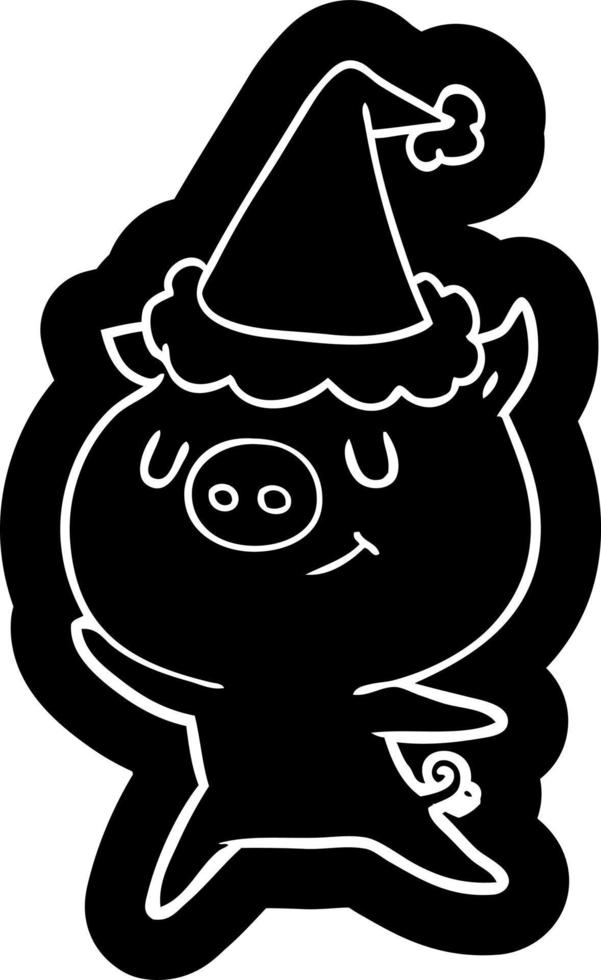 happy cartoon icon of a pig wearing santa hat vector