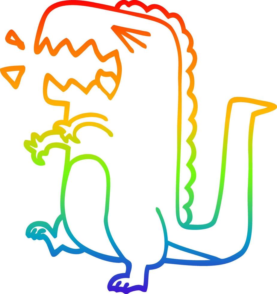 dibujo de línea de gradiente de arco iris dinosaurio rugiente de dibujos animados vector