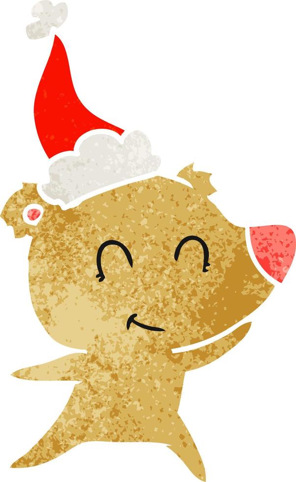 female bear retro cartoon of a wearing santa hat vector