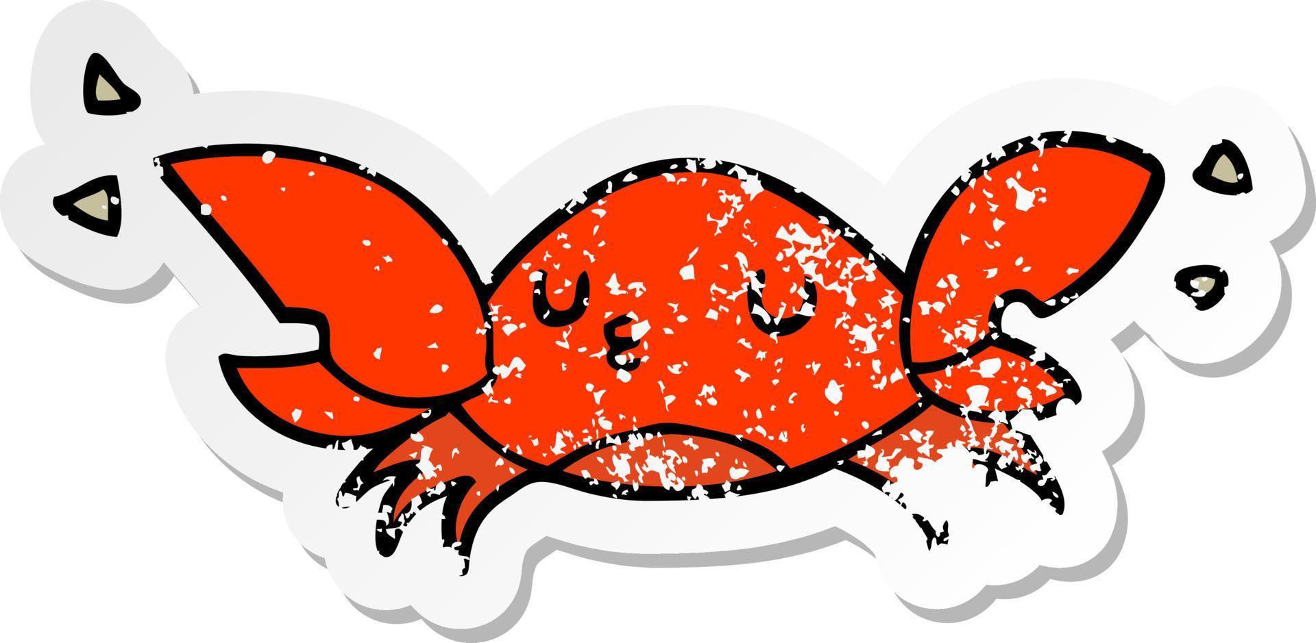 distressed sticker of a cartoon crab vector