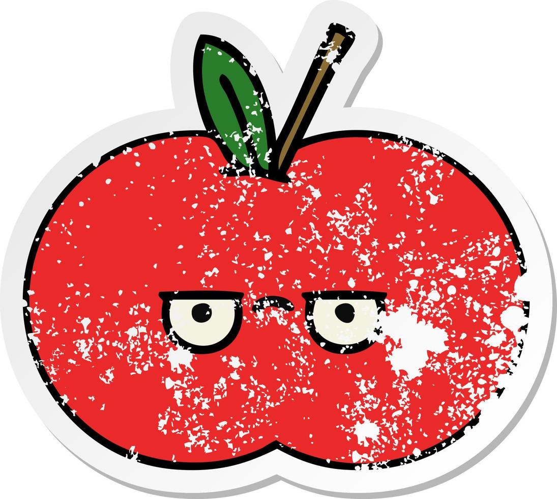 distressed sticker of a cute cartoon red apple vector