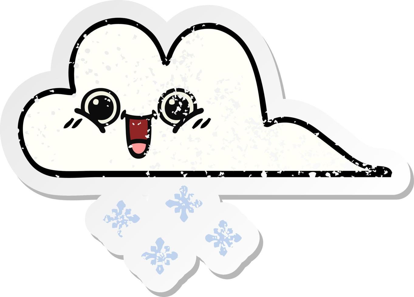 distressed sticker of a cute cartoon snow cloud vector