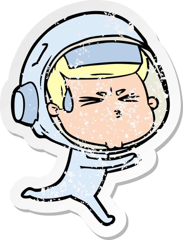 distressed sticker of a cartoon stressed astronaut vector
