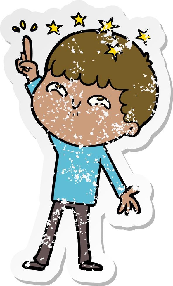 distressed sticker of a cartoon amazed boy vector