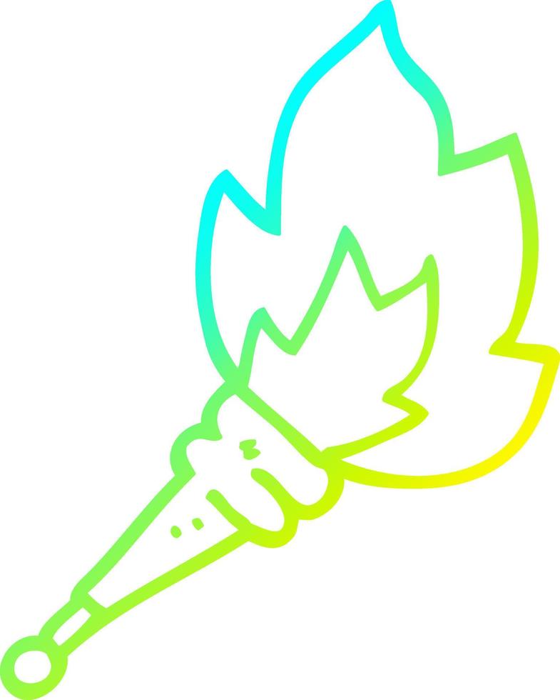 cold gradient line drawing cartoon flaming torch vector