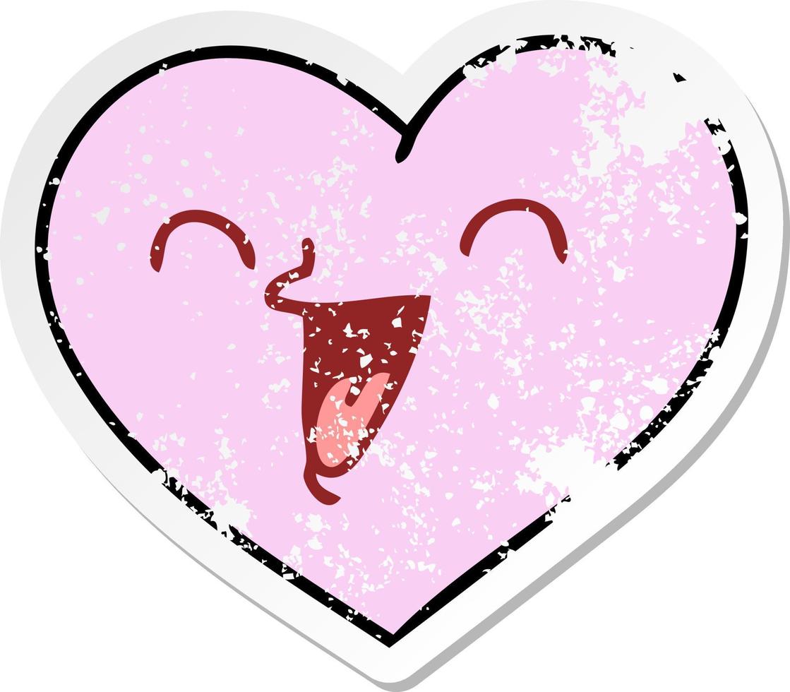 distressed sticker of a quirky hand drawn cartoon happy heart vector